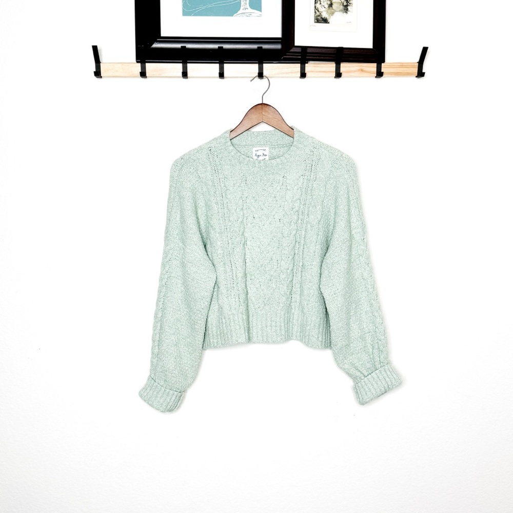 Paper Tee Fuzzy Knit Sweater Size XL | Mint Green Cropped Cozy Textured Pullover